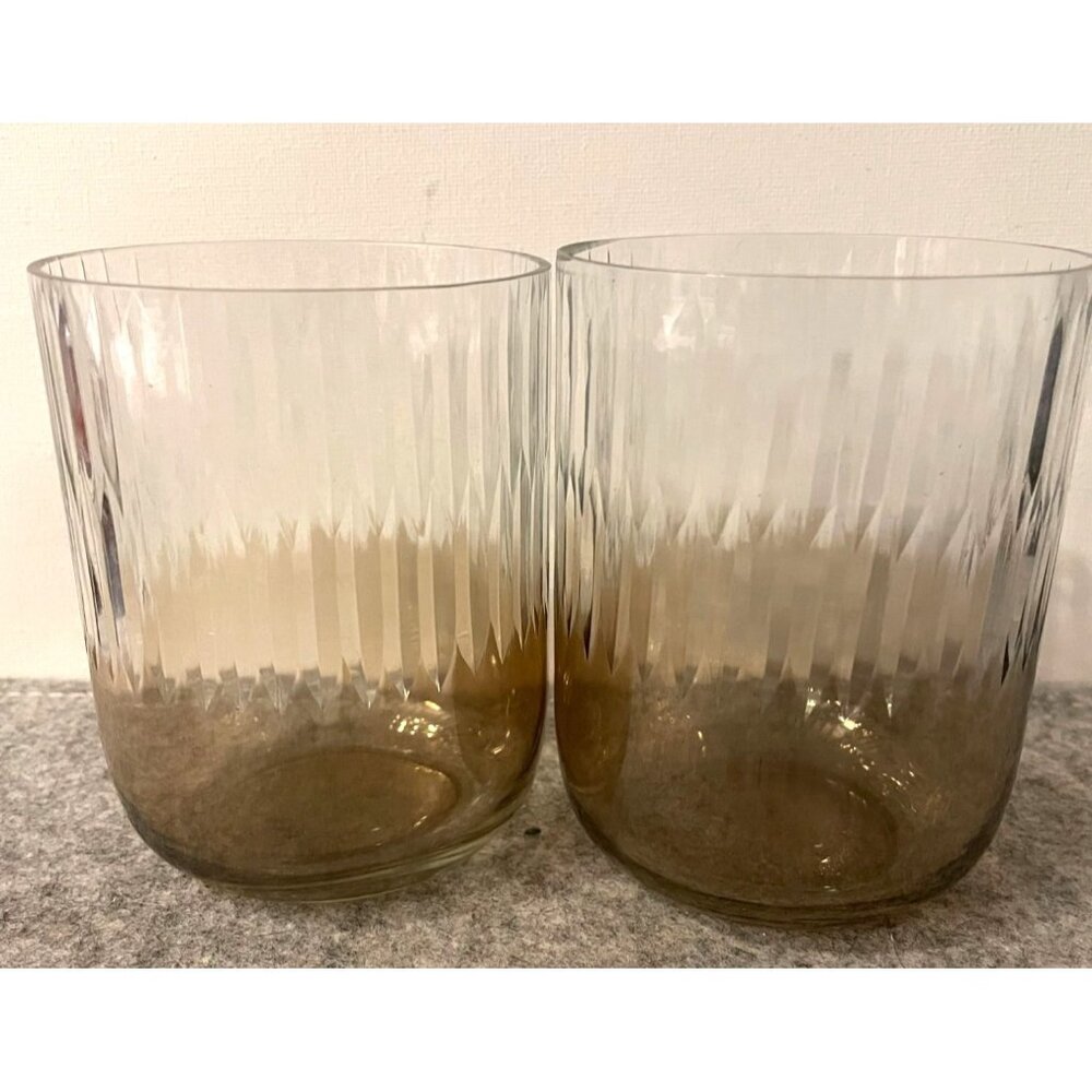 2 Clear To Amber on The Rocks Glasses or Candle Holders  #2273